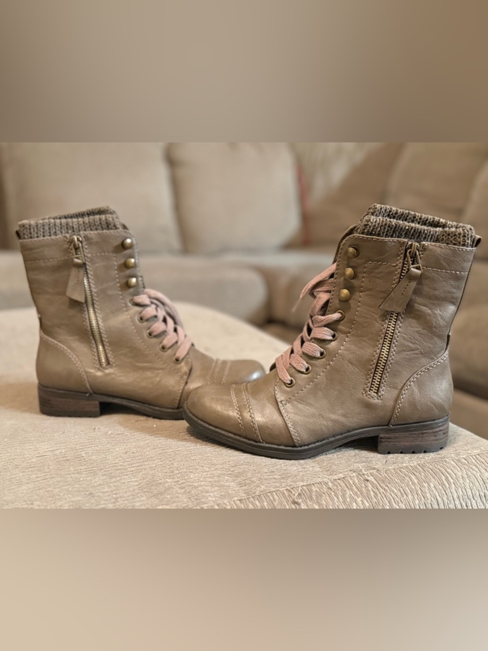 Women's Taupe Lace-Up Ankle Boots with Laces